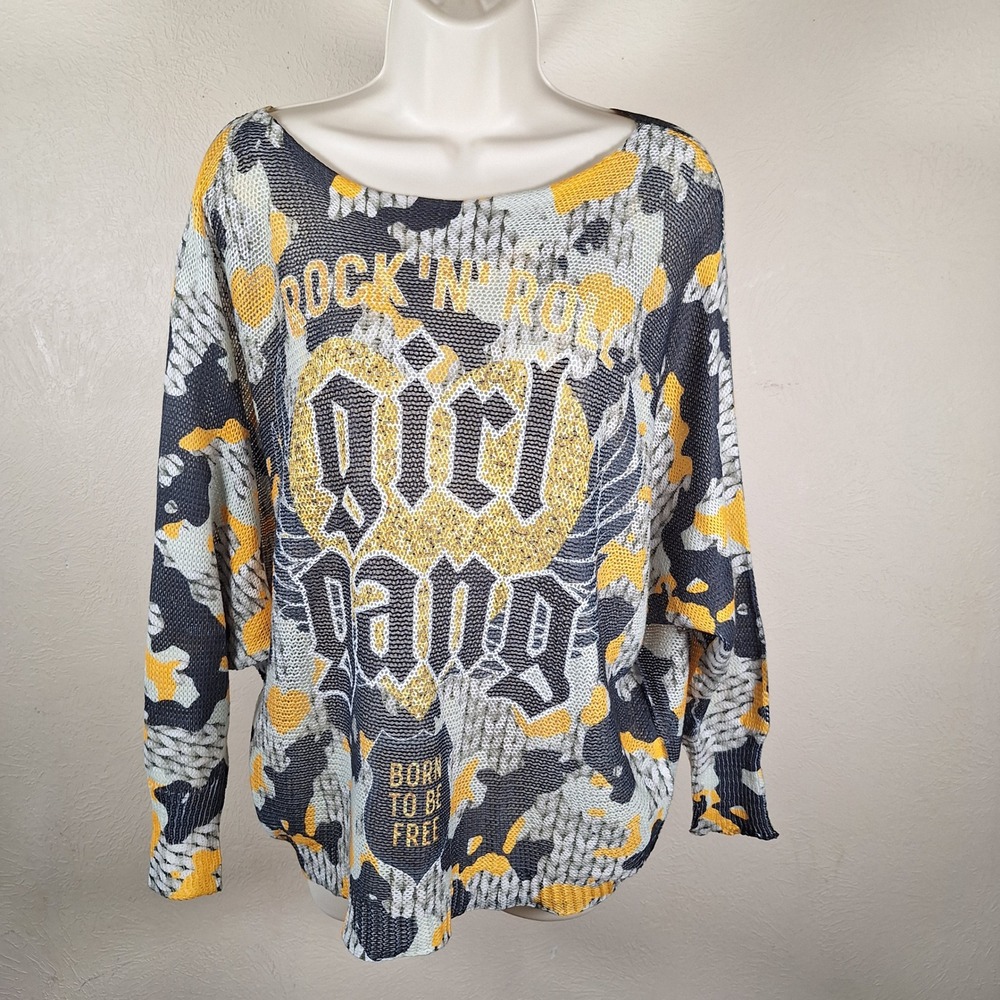 Gigi Moda Y2K Pop Art Rock n Roll Girl Gang Open Knit Oversized Sweater